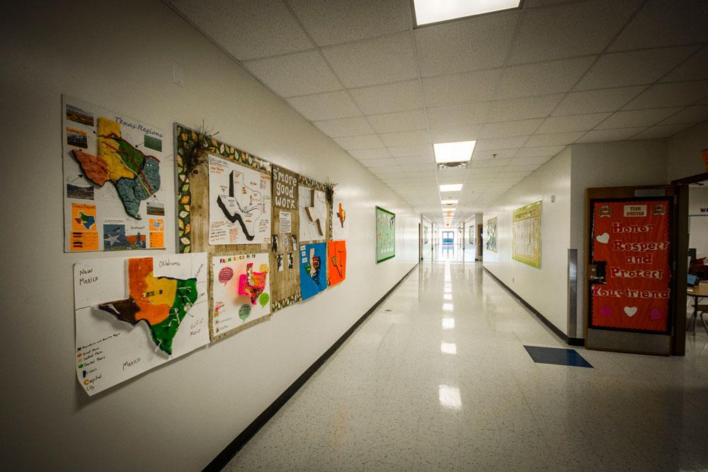Empty hallways in a Texas high school