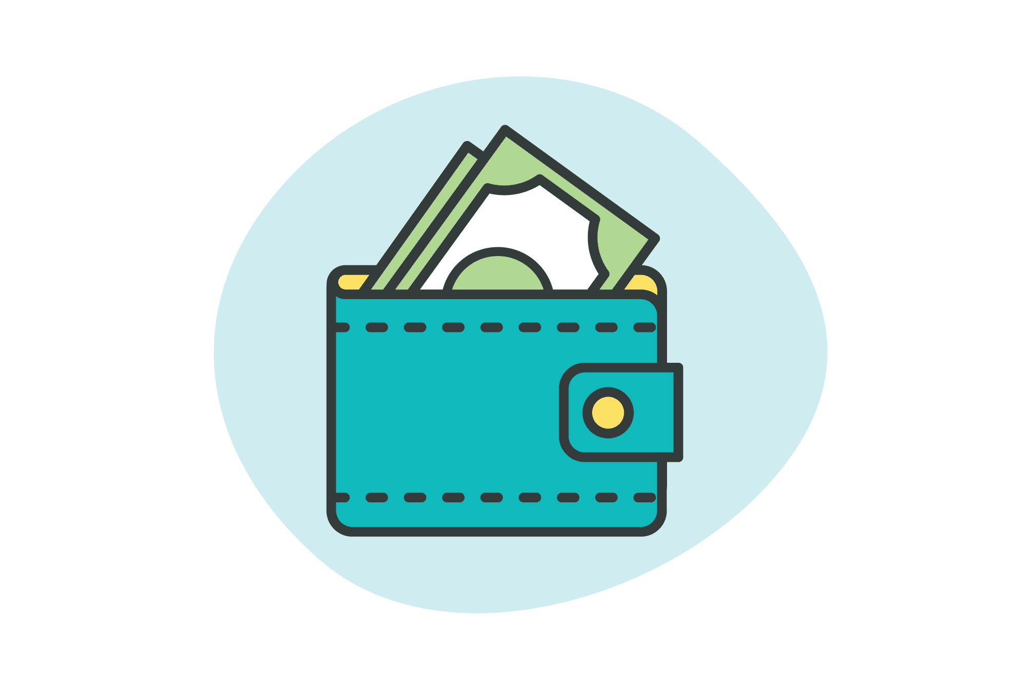 An illustration of a wallet with bills poking out